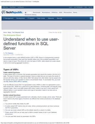 Understand when to use user defined functions in sql server tech ...