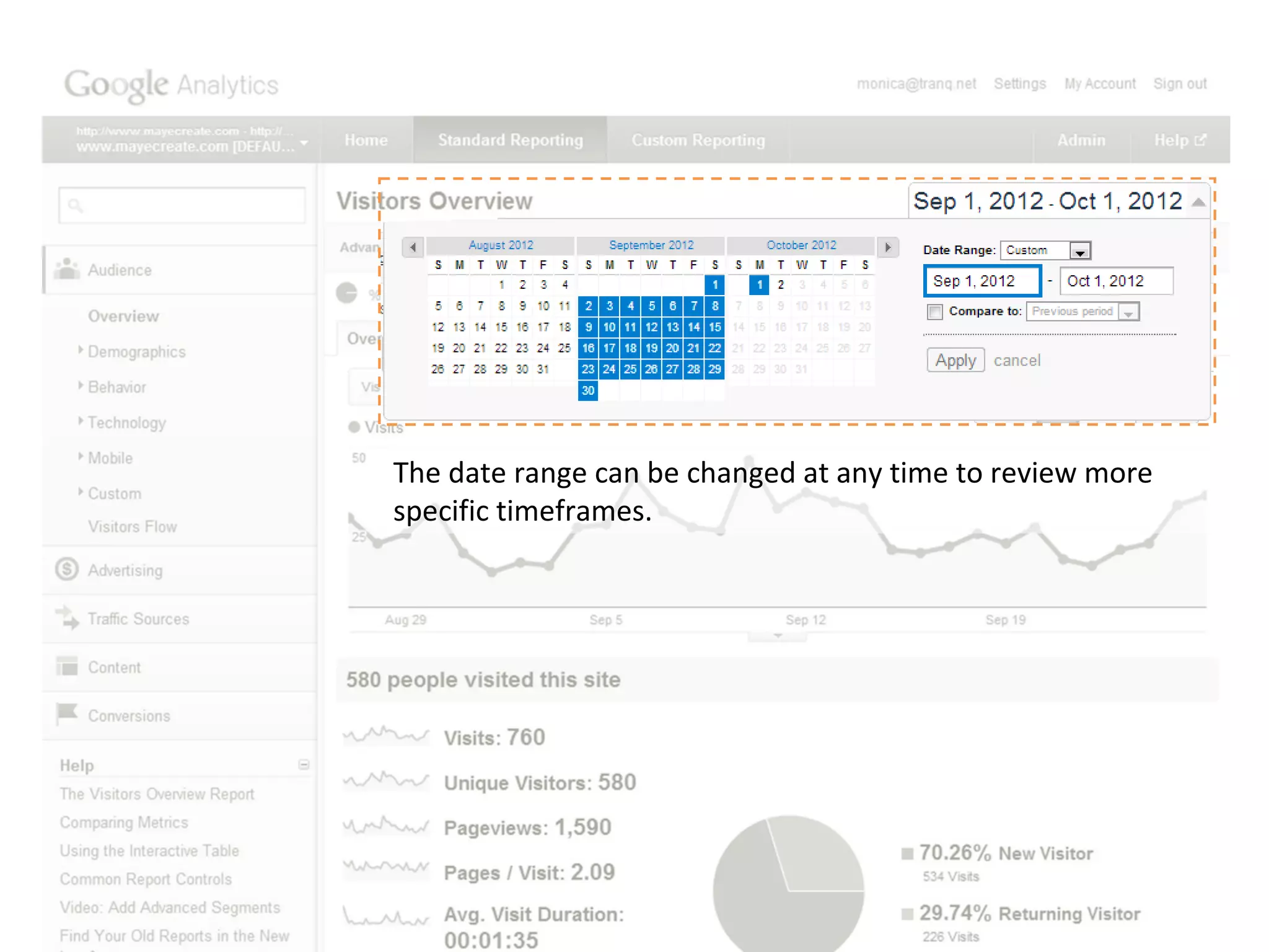 The date range can be changed at any time to review more
specific timeframes.
 
