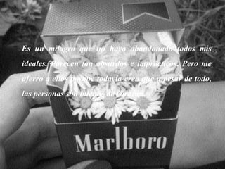 Es un milagro que no haya abandonado todos mis
ideales. Parecen tan absurdos e imprácticos. Pero me
aferro a ellos porque todavía creo que a pesar de todo,
las personas son buenas de corazón.
 