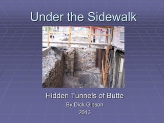 Under the Sidewalk
Hidden Tunnels of Butte
By Dick Gibson
2013
 