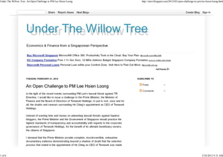 Under The Willow Tree: An Open Challenge to PM Lee Hsien Loong   http://utwt.blogspot.com/2012/02/open-challenge-to-pm-lee-hsien-loong.html




1 of 6                                                                                                                 2/24/2012 9:31 AM
 