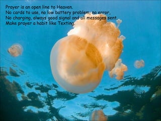 Prayer is an open line to Heaven.  No cards to use, no low battery problem, no error, No charging, always good signal and all messages sent.  Make prayer a habit like Texting. 