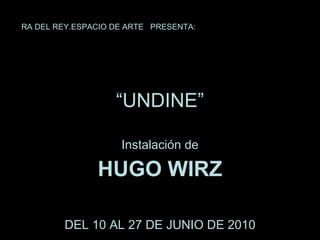 “ UNDINE” Instalación de HUGO WIRZ DEL 10 AL 27 DE JUNIO DE 2010 RA DEL REY.ESPACIO DE ARTE  PRESENTA: 