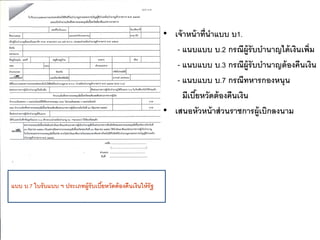 • เจ้าหน้าที่นาแบบ บ1.
- แนบแบบ บ.2 กรณีผู้รับบานาญได้เงินเพิ่ม
- แนบแบบ บ.3 กรณีผู้รับบานาญต้องคืนเงิน
- แนบแบบ บ.7 กรณีทหารกองหนุน
มีเบี้ยหวัดต้องคืนเงิน
• เสนอหัวหน้าส่วนราชการผู้เบิกลงนาม
แบบ บ.7 ใบรับแบบ ฯ ประเภทผู้รับเบี้ยหวัดต้องคืนเงินให้รัฐ
 