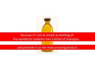 Because it’s not as simple as bottling all  the wonderful contents into a bottle of shampoo...  … and promote it as the most amazing product…  