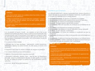 18
CONSEILS
● Lors d’une activité, laissez vos candidats choisir leurs tâches. Certains
bénévoles ont des préférences.
● Indiquez aux bénévoles que vous leur offrez des « avantages » : Coupons
de repas gratuits, boissons gratuites, des tee-shirts gratuits, plusieurs
pauses pour s’amuser, etc.
● Assurez-vous d’avoir autant de détails sur le profil du candidat lors du
premier contact.
Outils pour le recrutement des bénévoles :
●	 Le recrutement de bouche à oreille : une invitation en face à face ou par
téléphone est le mode le plus efficace. Penser à solliciter d’anciens bénévoles et les
nouveaux arrivants dans la communauté. Penser également à prospecter auprès
de votre cercle de proches en passant en revue les gens que vous côtoyez sur une
base quotidienne, hebdomadaire et mensuelle, c’est-à-dire la famille, les amis, les
collègues de travail…
●	 Les annonces à travers la radio
●	 Affichage dans les lieux spécifiques : supermarchés, centres commerciaux,
bibliothèques, hôpitaux, les centres de loisirs, les clubs sociaux, les lycées et les
universités…
●	 Etiquettes et Post-it dans les vitrines et étalages des magasins et commerces
●	 Les annonces dans les journaux communautaires
●	 Bulletins d’informations d’autres organismes associatifs
●	 Distribution d’affichettes, dépliants, flyers… dans les lieux de fréquentation
de la cible : devant les établissements éducatifs, les clubs sportifs, sur la plage,
les cafés, les stations de transport en commun, lors des manifestations sportives,
culturelles…
●	 Sur le net : site de l’OSC ou sites partenaires
Les différents types de bénévoles
Les différents profils listés ci-dessous représentent d’une manière exhaustive la
majorité des types de personnalités de bénévoles. Seulement, ces profils peuvent
se recouper et un bénévole peut en cumuler plusieurs.
●	 Les hommes de réseaux : Ils apportent à l’association leurs relations
●	 Les techniciens : Ils mettent leurs compétences au service de l’association
●	 Les laboureurs : Ils réalisent un travail pratique considérable
●	 Les passifs : Des figures passives agissant dans la routine
●	 Les fondateurs : Piliers de l’association. Ils contribuent à la consolidation de son
	identité
●	 Les profiteurs : Ils recherchent des retombées personnelles
●	 Les passionnés : Leur attitude vis-à-vis de l’association n’est pas rationnelle
●	 Les râleurs : Ils sont « anti-tout » et ils le disent
●	 Les conservateurs : Ils freinent des évolutions et manifestent une peur du
	changement
●	 Lespionniers:Ilssontporteursd’idéesversdenouvellesvoiesdedéveloppement
	 de l’OSC
●	 Les multicartes : Ils adhèrent à beaucoup d’associations et sont difficiles à gérer
●	 Les futurs présidents : Habiles et diplomates, Ils apportent souvent beaucoup à
	 l’association, mais pour une motivation claire : la présidence
CONSEILS
● Les jeunes de 15 à 24 ans sont très heureux de faire du bénévolat, car
ceci favorise leurs chances de trouver un emploi (le bénévolat peut être
indiqué sur leur C.V. )
● Choisissez des couples impliqués dans le bénévolat. Ils apprécient des
activités qu’ils peuvent faire ensemble.
● Les personnes seules : choisissez des personnes qui ont un besoin de
rencontrer d’autres gens.
● Les baby-boomers et leurs précieuses connaissances - ils ont beaucoup
d’expérience à offrir aux organismes.
 