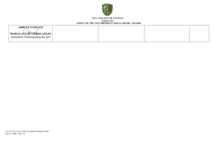 CCA-OVPAA-IEAS-OBTLP-Understanding the Self
July 27, 2020 – Rev. 03
ADRIAN TAMAYO
MAHAYANA M. GEROLANGIN
Instructors, Understanding the Self
 