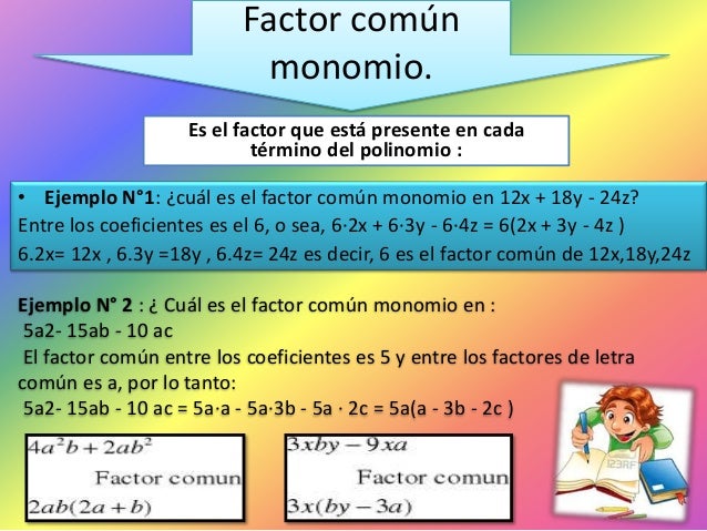 EJEMPLOS DE CADA TIPO DE FACTORIZACIÓN.