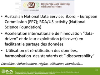 Une introduction aux données de la recherche. Journée d'Etude Agropolis Montpellier. Les enjeux de l'Open Access". 17 juin 2013