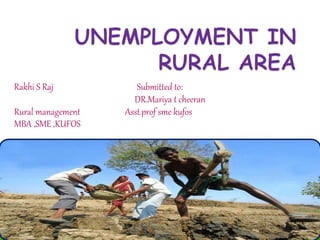 Rakhi S Raj Submitted to:
DR.Mariya t cheeran
Rural management Asst.prof sme kufos
MBA ,SME ,KUFOS
 