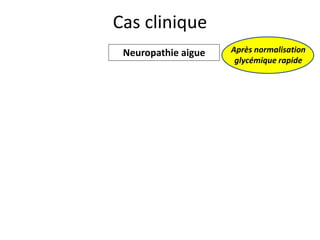 Cas clinique
Neuropathie aigue Après normalisation
glycémique rapide
 