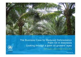!!!!
www.unepﬁ.org!
The Business Case for Reduced Deforestation
Palm Oil In Indonesia
Looking through a palm oil growers’ eyes
GLF Cluster, London,Weds 10 June 2015!
 