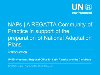 NAPs | A REGATTA Community of
Practice in support of the
preparation of National Adaptation
Plans
INTRODUCTION
UN Environment- Regional Office for Latin America and the Caribbean
Elena Pita Domínguez – Programme officer- Climate Change Unit
 