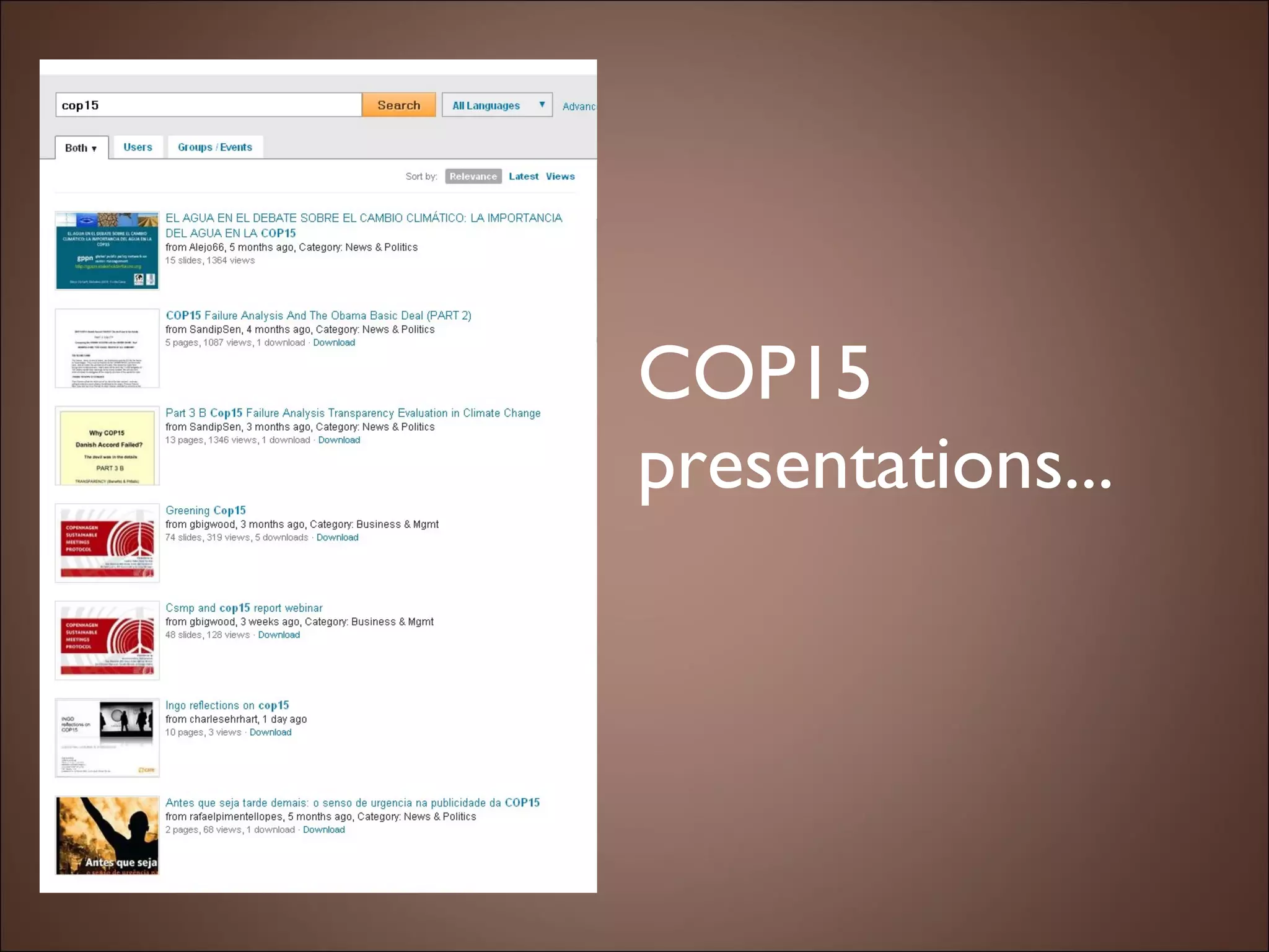 COP15 presentations...  
