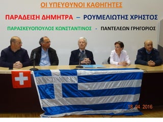 ΟΙ ΥΠΕΥΘΥΝΟΙ ΚΑΘΗΓΗΤΕΣ
ΠΑΡΑΔΕΙΣΗ ΔΗΜΗΤΡΑ – ΡΟΥΜΕΛΙΩΤΗΣ ΧΡΗΣΤΟΣ
ΠΑΡΑΣΚΕΥΟΠΟΥΛΟΣ ΚΩΝΣΤΑΝΤΙΝΟΣ - ΠΑΝΤΕΛΕΩΝ ΓΡΗΓΟΡΙΟΣ
 