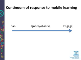 Continuum of response to mobile learning



  Ban         Ignore/observe    Engage
 