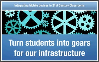 Touch Integrating Mobile devices in 21st Century the Classroom
       and Mobile Technologies for Classrooms




   Turn students into gears
    for our infrastructure
 