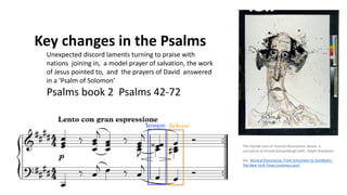 Key changes in the Psalms
Unexpected discord laments turning to praise with
nations joining in, a model prayer of salvation, the work
of Jesus pointed to, and the prayers of David answered
in a ‘Psalm of Solomon’
Psalms book 2 Psalms 42-72
The myriad uses of musical dissonance: above, a
caricature of Arnold SchoenbergCredit...Ralph Steadman
See Musical Dissonance, From Schumann to Sondheim -
The New York Times (nytimes.com)
 