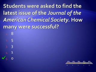 1.   8
2.   5
3.   3
4.   1
5.   0
             0%   0%   0%   0%   0%


         8




                  5




                       3




                            1




                                 0
 