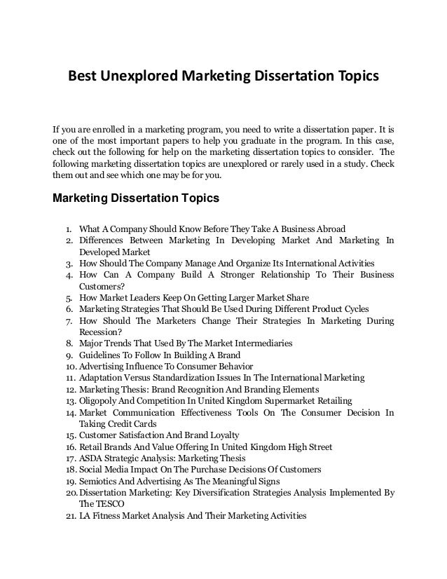 Thesis topics for marketing students