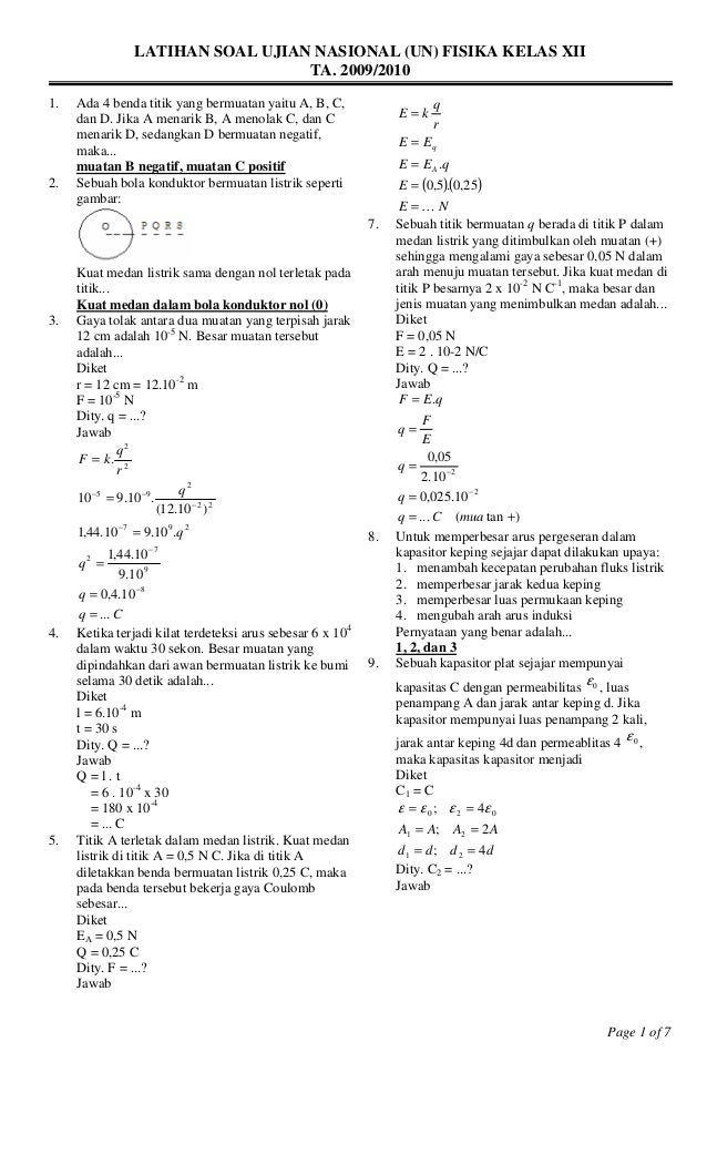 fisika ujian jawaban kelas soal dan 11 Un 2010 jawaban fisika (latihan kelas soal kunci dan smk