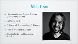 About me
13 years in Project, Product, Program
Management, and PMO
unFIXer @ unFIX
Path
fi
nder @ Organizational Path
fi
n...
