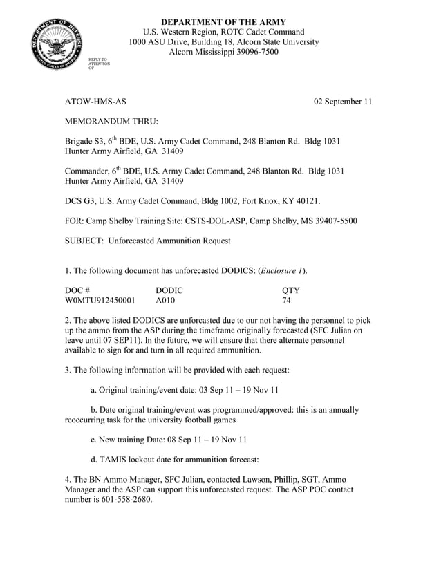 Unforecasted ammo request memorandum sep PDF