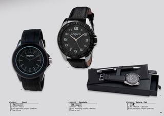 25
1
2
3
Donatello
Montre - Watch
Dia. 44 mm
Incl. Packaging ‘Ungaro’ (UBM100)
3 ATM
UMN23252Bocci
Montre - Watch
Dia. 33 mm
Incl. Packaging ‘Ungaro’ (UBM100)
1 ATM PLASTIC
UMN4871 Parure / Set
Set UMN2325 + USY1374
Incl. Packaging ‘Ungaro’ (UBE100)
UPBM2323
 