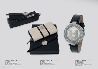 26
1
2
3
Gemma
Montre - Watch
Dia. 36 mm
Incl. Packaging ‘Ungaro’ (UBM100)
3 ATM
UMN5993Parure / Set
Set UMN599 + USN5454
Incl. Packaging ‘Ungaro’ (UBE100)
UPBN5991 Parure / Set
Set UEL520 + UMN599
Incl. Packaging Black (UBN299)
UPLM5202
 