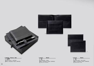 58
2
3
1
Storia
Portefeuille - Wallet
120 x 97 x 20 mm
Incl. Packaging ‘Ungaro’ (UBW200)
ULW3272Parure / Set
Set ULW327 + USP3944
Incl. Packaging ‘Ungaro’ (UBX100)
UPBW3941 Storia
Porte-cartes - Card holder
106 x 80 x 5 mm
Incl. Packaging ‘Ungaro’ (UBW200)
ULC3273
 