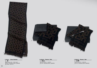 60
Parure / Set
Set UFE410 + ULM410
Incl. Packaging Black (UBN299)
UPEM4102 Parure / Set
Set UFE410 + USI4104
Incl. Packaging Black (UBN299)
UPBE4103
1
2
3
Uuuu Homme
Echarpe laine - Wool scarf
1800 x 300 mm
Incl. Packaging Black (UBN299)
UFE4101
 