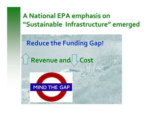 A National EPA emphasis on
“Sustainable Infrastructure” emerged

 Reduce the Funding Gap!

  Revenue and    Cost
 