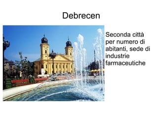 Debrecen
Seconda città
per numero di
abitanti, sede di
industrie
farmaceutiche
 