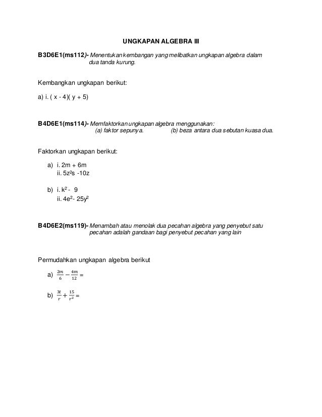 Soalan Ungkapan Algebra Tingkatan 3  Download Oliv