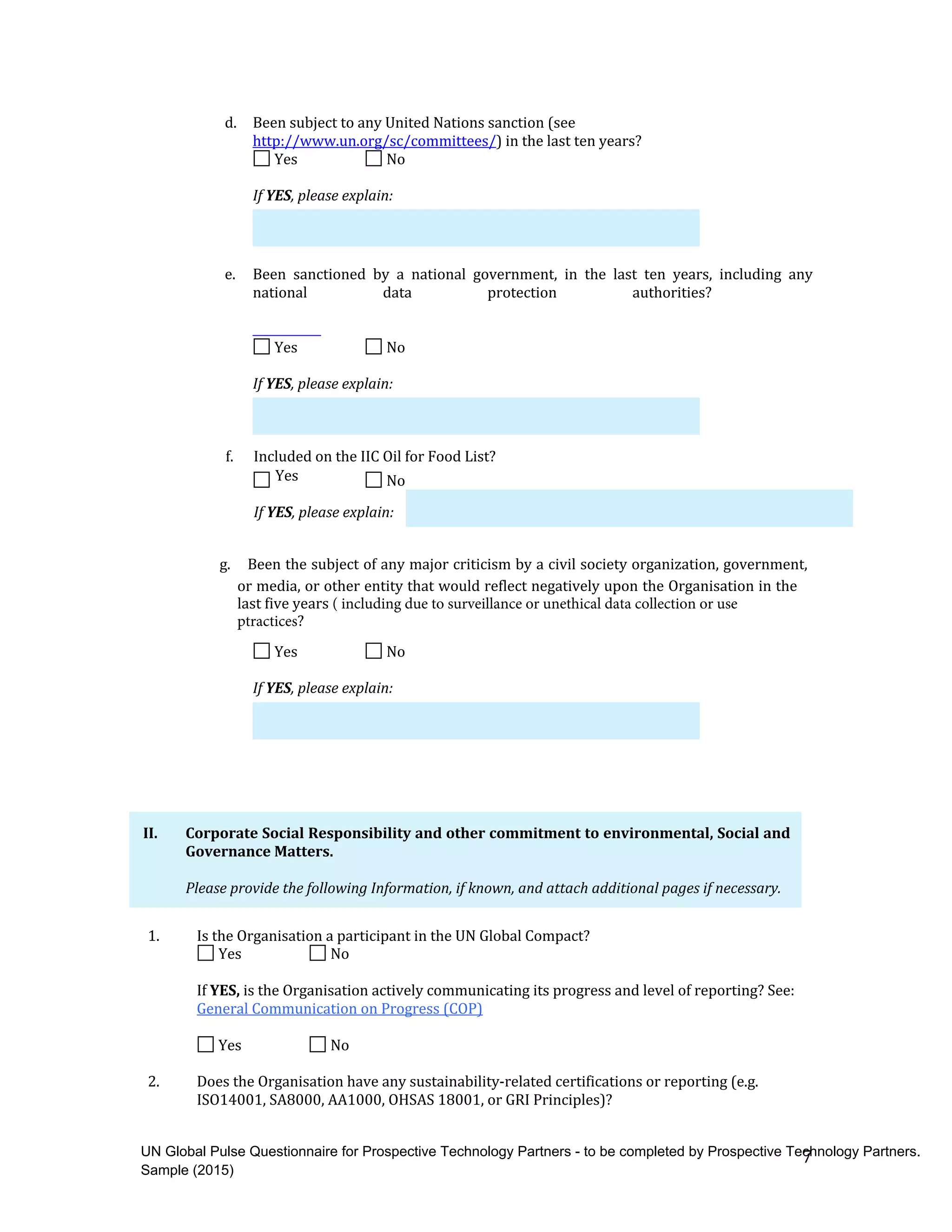 Step 2: Due Diligence Questionnaire for Prospective Partners | PDF