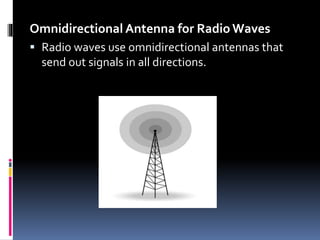 Omnidirectional Antenna for Radio Waves
 Radio waves use omnidirectional antennas that
send out signals in all directions.
 