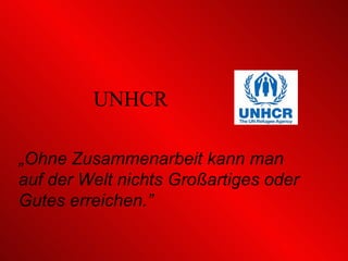 UNHCR „ Ohne Zusammenarbeit kann man auf der Welt nichts Großartiges oder Gutes erreichen.” 