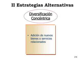 Adición de nuevos bienes o servicios relacionados Diversificación Concéntrica II Estrategias Alternativas 
