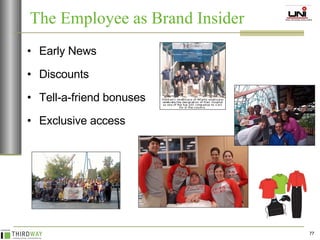 Early News Discounts Tell-a-friend bonuses Exclusive access The Employee as Brand Insider 