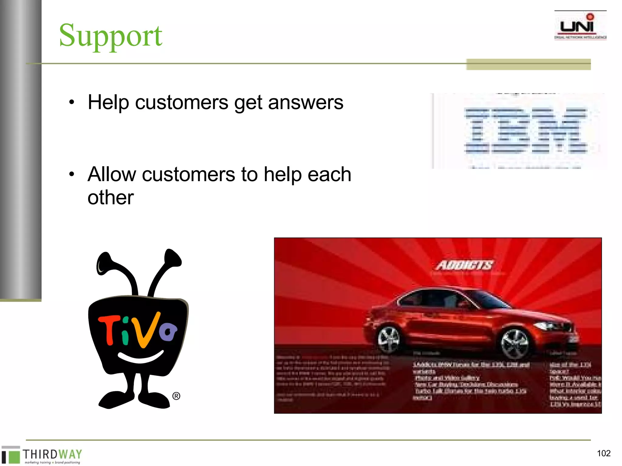 Support Help customers get answers Allow customers to help each other  