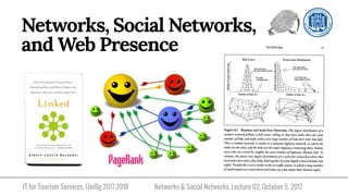 IT for Tourism Services, UniBg 2017-2018
Networks, Social Networks,
and Web Presence
Networks & Social Networks. Lecture 02, October 5, 2017
 