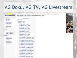 AG Doku, AG TV, AG Livestream 