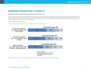 MARKETING SUCCESS STARTS WITH U™




EMERGING MARKETING CHANNELS
Marketers Continue to Adopt Emerging Channels with Enthus...