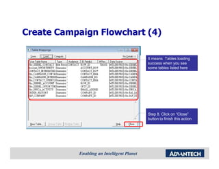 Create Campaign Flowchart (4)

                          It means Tables loading
                          success when you see
                          some tables listed here




                          Step 8. Click on “Close”
                          button to finish this action
 