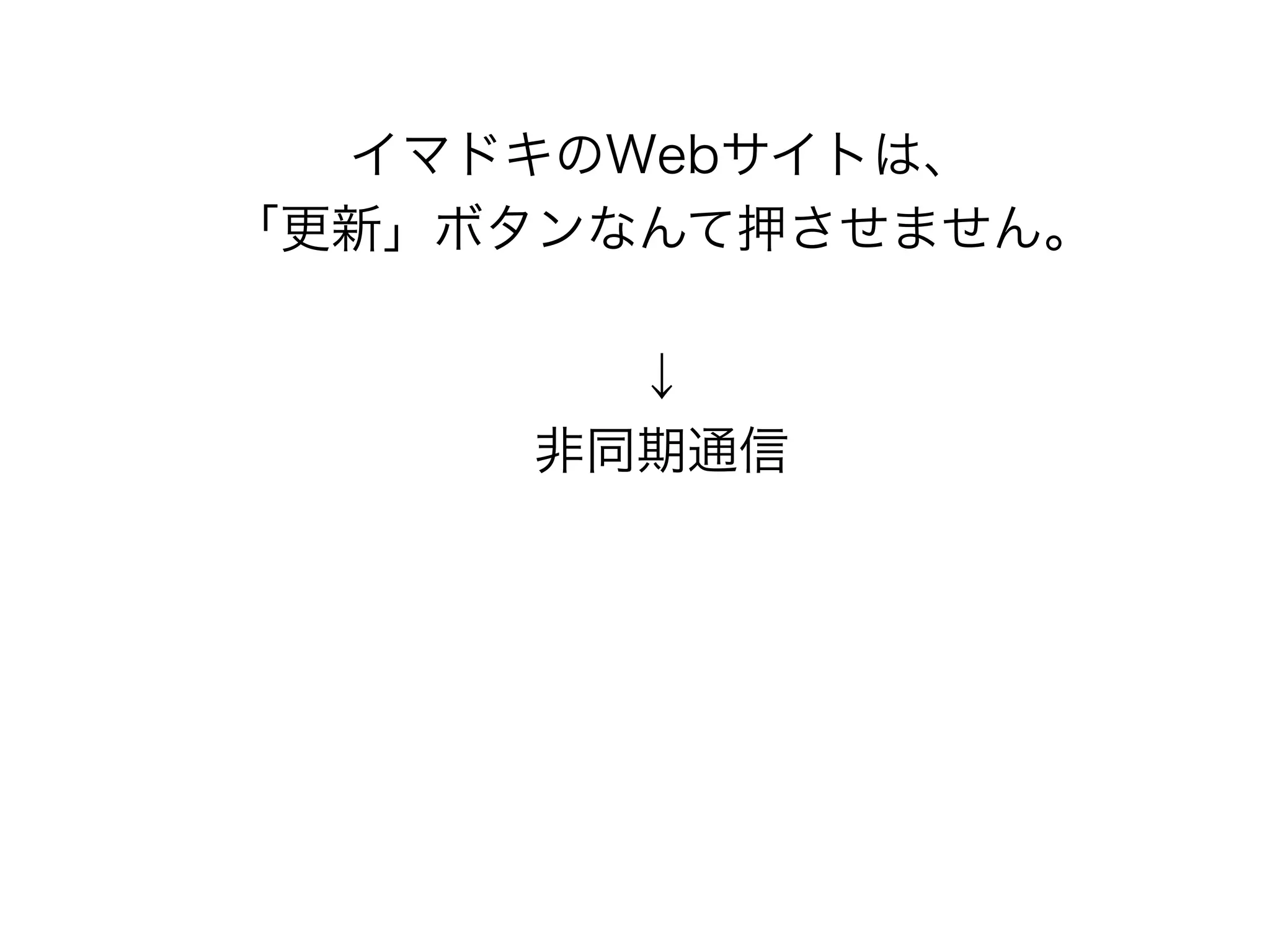 イマドキのWebサイトは、
「更新」ボタンなんて押させません。

       ↓
     非同期通信
 