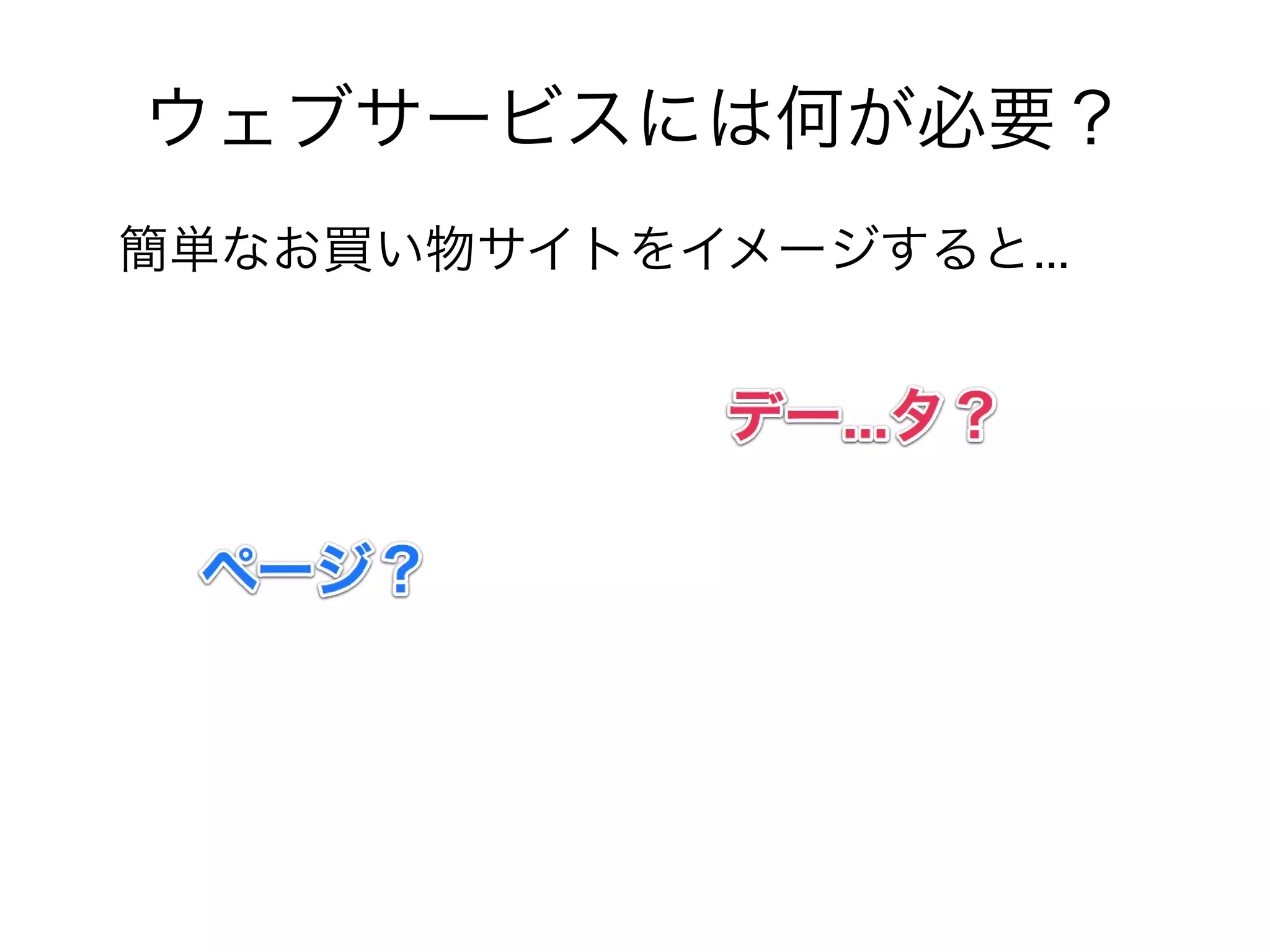 ウェブサービスには何が必要？
簡単なお買い物サイトをイメージすると...
 