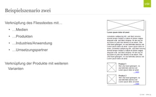 © Unic - Seite 34
Beispielszenario zwei
Verknüpfung des Fliesstextes mit…
• …Medien
• …Produkten
• …Industries/Anwendung
• …Umsetzungspartner
Verknüpfung der Produkte mit weiteren
Varianten
 