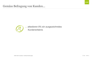 © Unic - Seite 10
… attestieren 8% ein ausgezeichnetes
Kundenerlebnis
Gemäss Befragung von Kunden…
Quelle: Bain & Company; «Closing the delivery gap»
 