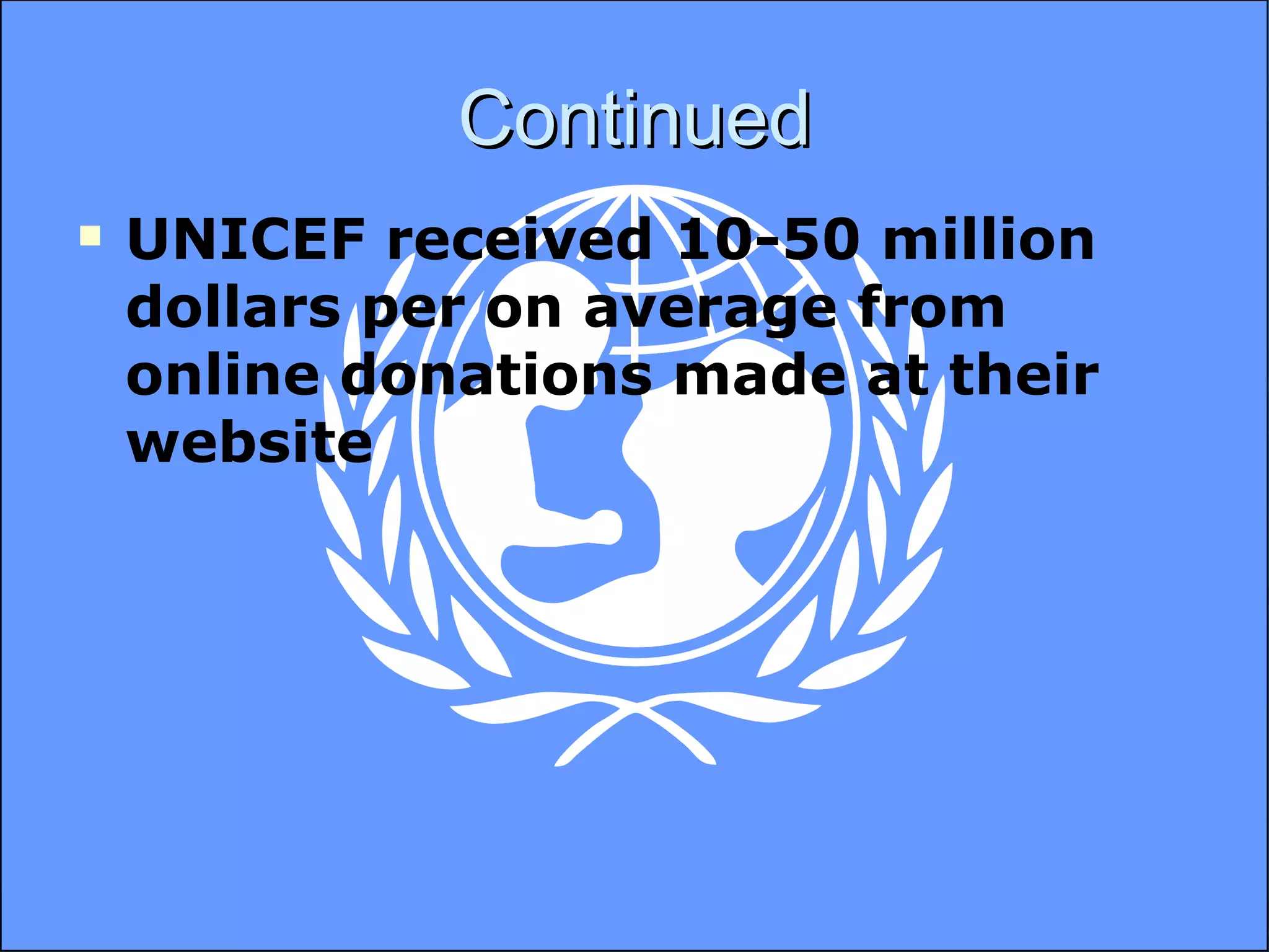 Continued UNICEF received 10-50 million dollars per on average from online donations made at their website 