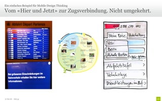 Ein einfaches Beispiel für Mobile Design Thinking

Vom «Hier und Jetzt» zur Zugsverbindung. Nicht umgekehrt.




© Unic AG - Seite 33
 